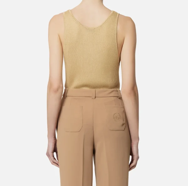 Elisabetta Franchi Top, T-Shirt & Body^Top in viscosa a costina plissé Crema