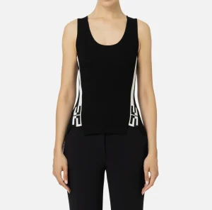 Elisabetta Franchi Top, T-Shirt & Body^Top in viscosa con bande logate Nero/Burro