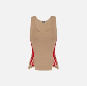 Elisabetta Franchi Top, T-Shirt & Body^Top in viscosa con bande logate Camel/RedPassion