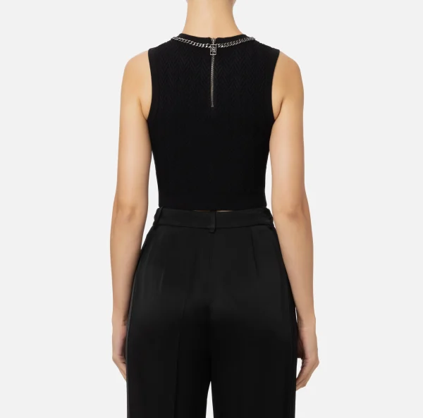 Elisabetta Franchi Top, T-Shirt & Body^Top in viscosa con catena Nero