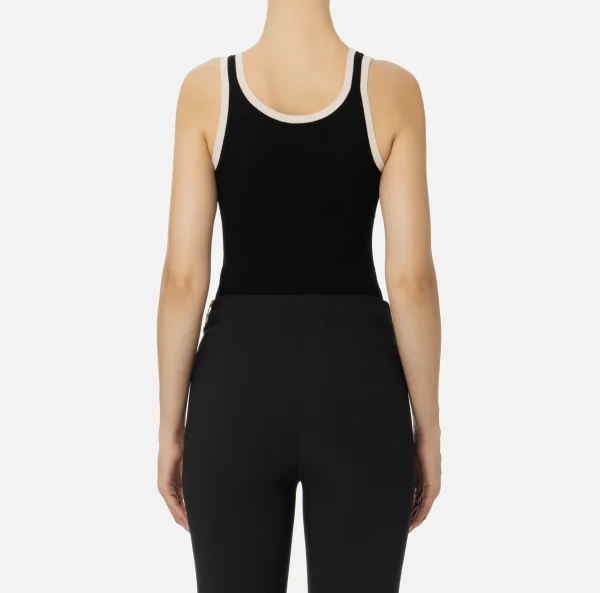 Elisabetta Franchi Top, T-Shirt & Body^Top in viscosa con logo college Nero/Burro