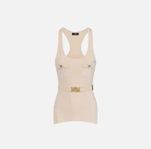 Elisabetta Franchi Top, T-Shirt & Body^Top in viscosa e seta a costine con ricamo logo Lattice