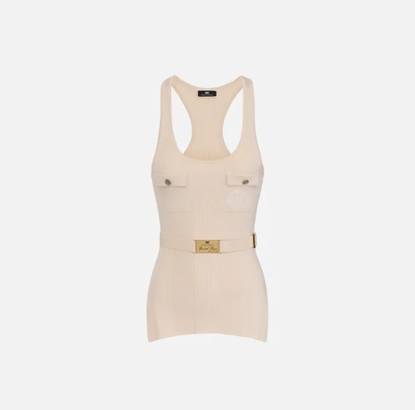 Elisabetta Franchi Top, T-Shirt & Body^Top in viscosa e seta a costine con ricamo logo Lattice