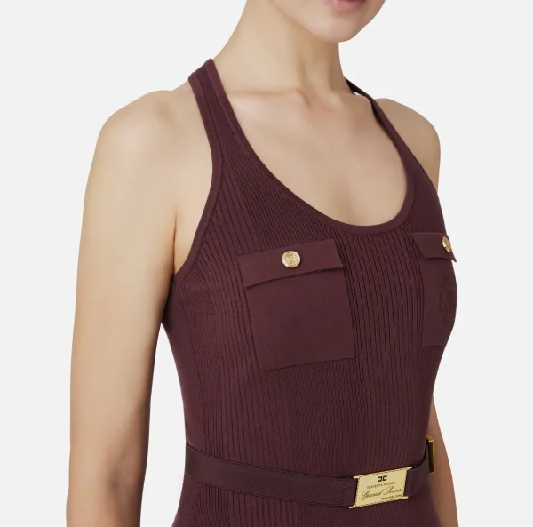 Elisabetta Franchi Top, T-Shirt & Body^Top in viscosa e seta a costine con ricamo logo RougeNoir