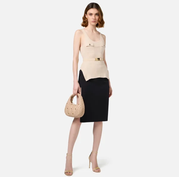 Elisabetta Franchi Top, T-Shirt & Body^Top in viscosa e seta a costine con ricamo logo Lattice