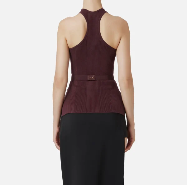 Elisabetta Franchi Top, T-Shirt & Body^Top in viscosa e seta a costine con ricamo logo RougeNoir