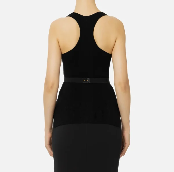 Elisabetta Franchi Top, T-Shirt & Body^Top in viscosa e seta a costine con ricamo logo Nero