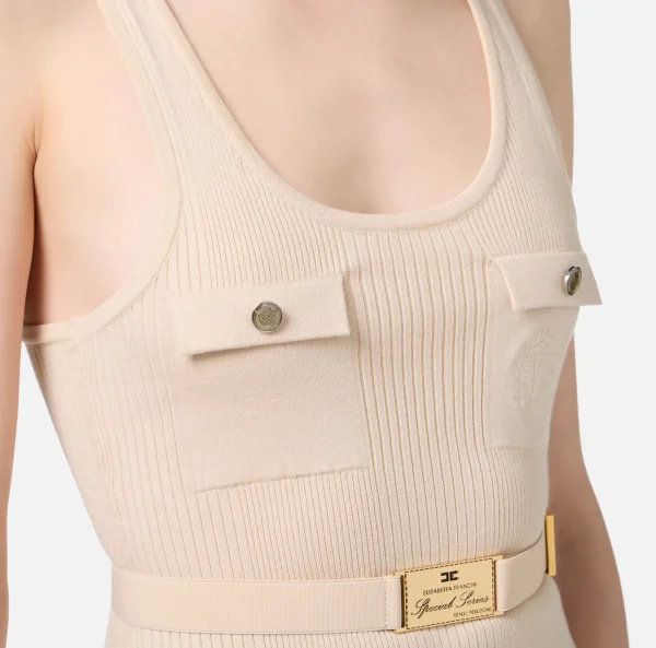Elisabetta Franchi Top, T-Shirt & Body^Top in viscosa e seta a costine con ricamo logo Lattice