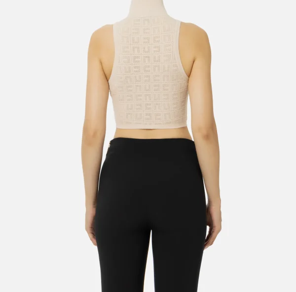 Elisabetta Franchi Top, T-Shirt & Body^Top in viscosa logo punto rete Burro