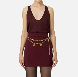 Elisabetta Franchi Top, T-Shirt & Body^Top in viscosa lucida RougeNoir