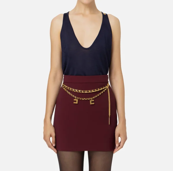 Elisabetta Franchi Top, T-Shirt & Body^Top in viscosa lucida Navy