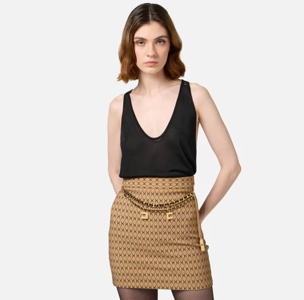 Elisabetta Franchi Top, T-Shirt & Body^Top in viscosa lucida Nero