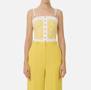 Elisabetta Franchi Top, T-Shirt & Body^Top logo in misto viscosa jacquard Mimosa/Avorio