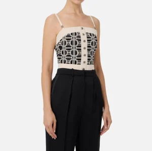 Elisabetta Franchi Top, T-Shirt & Body^Top logo in misto viscosa jacquard Nero/Burro