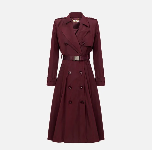 Elisabetta Franchi Giacche & Trench^Trench in nylon con gonna a ruota e cintura RougeNoir