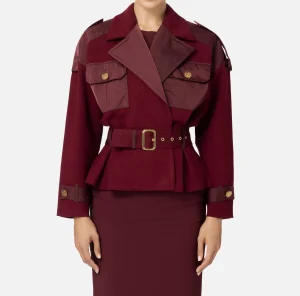 Elisabetta Franchi Giacche & Trench^Trench in viscosa con inserti in vela RougeNoir