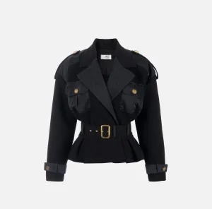 Elisabetta Franchi Giacche & Trench^Trench in viscosa con inserti in vela Nero