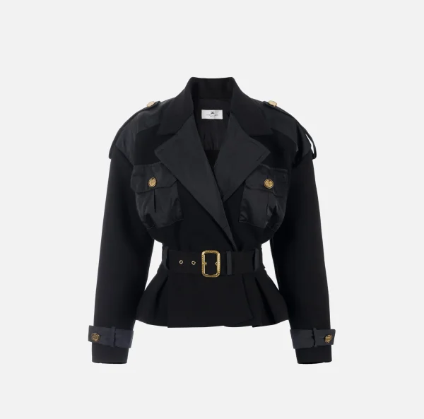 Elisabetta Franchi Giacche & Trench^Trench in viscosa con inserti in vela Nero