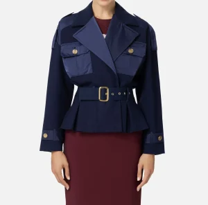 Elisabetta Franchi Giacche & Trench^Trench in viscosa con inserti in vela Navy
