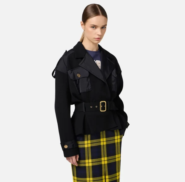 Elisabetta Franchi Giacche & Trench^Trench in viscosa con inserti in vela Nero