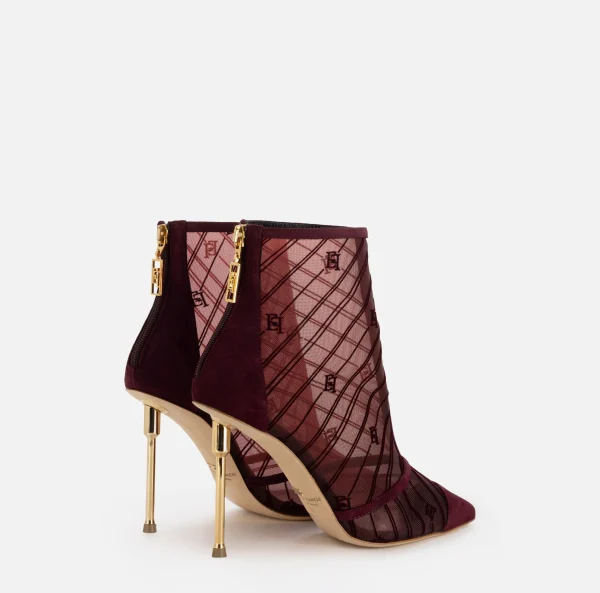 Elisabetta Franchi Stivali^Tronchetto in rete flock con tacco scultura RougeNoir