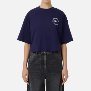 Elisabetta Franchi Top, T-Shirt & Body^T-shirt cropped in jersey con logo Navy