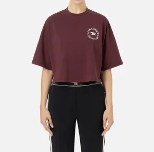 Elisabetta Franchi Top, T-Shirt & Body^T-shirt cropped in jersey con logo RougeNoir