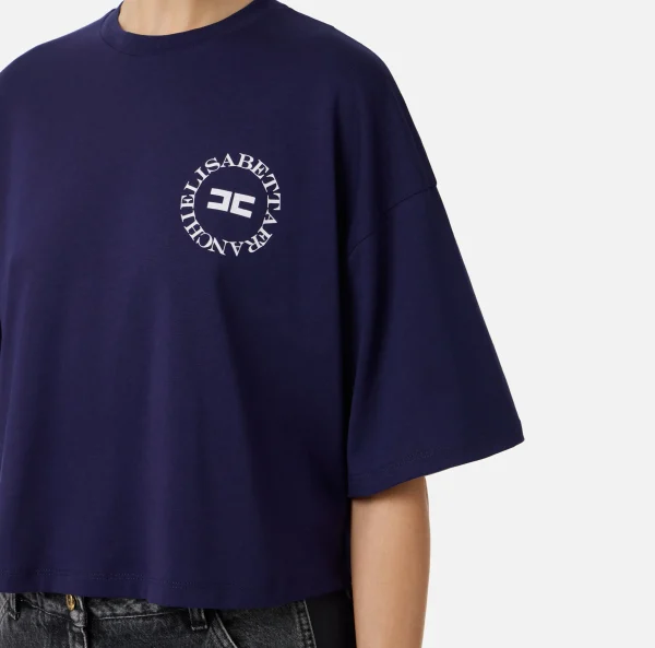 Elisabetta Franchi Top, T-Shirt & Body^T-shirt cropped in jersey con logo Navy