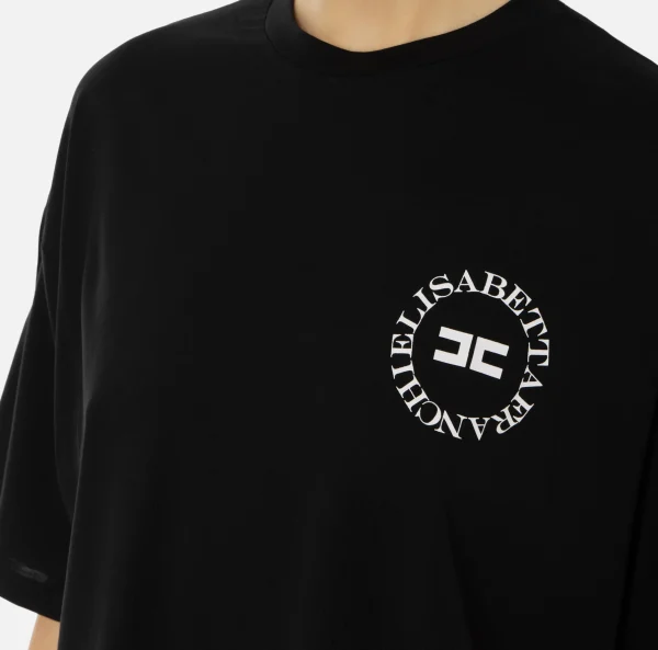 Elisabetta Franchi Top, T-Shirt & Body^T-shirt cropped in jersey con logo Nero