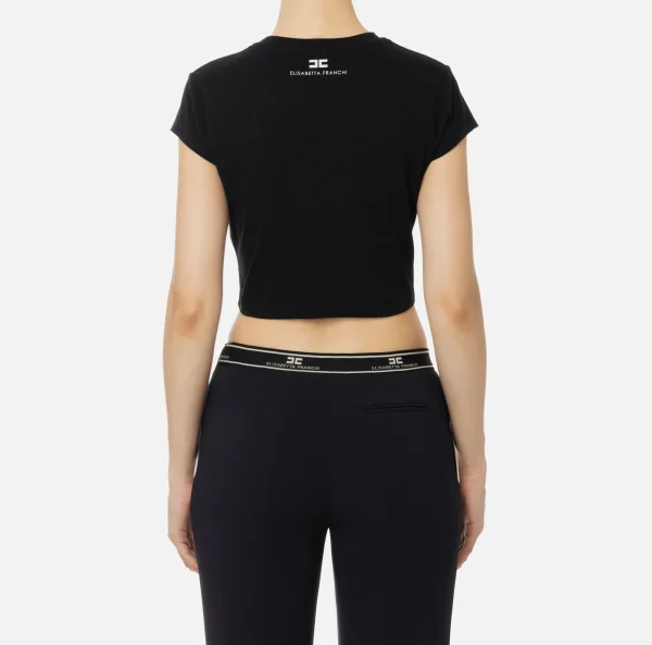 Elisabetta Franchi Top, T-Shirt & Body^T-shirt cropped in jersey con zip Nero