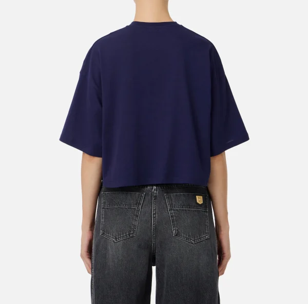 Elisabetta Franchi Top, T-Shirt & Body^T-shirt cropped in jersey con logo Navy