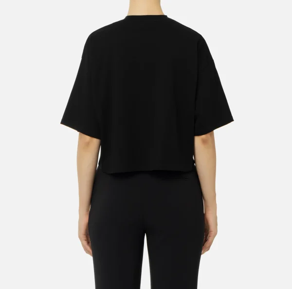 Elisabetta Franchi Top, T-Shirt & Body^T-shirt cropped in jersey con logo Nero