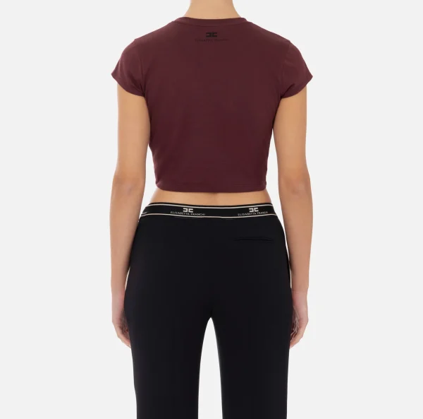Elisabetta Franchi Top, T-Shirt & Body^T-shirt cropped in jersey con zip RougeNoir
