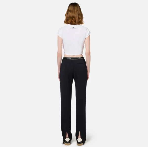 Elisabetta Franchi Top, T-Shirt & Body^T-shirt cropped in jersey con zip Gesso