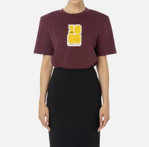 Elisabetta Franchi Top, T-Shirt & Body^T-shirt in cotone con patch logo stile college RougeNoir