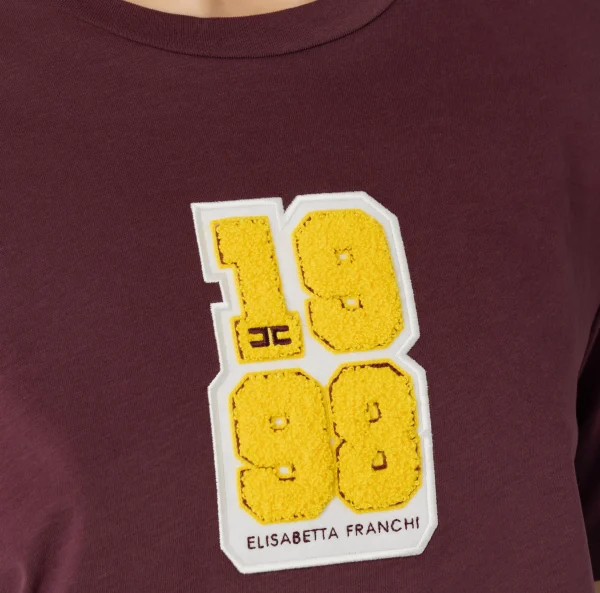 Elisabetta Franchi Top, T-Shirt & Body^T-shirt in cotone con patch logo stile college RougeNoir