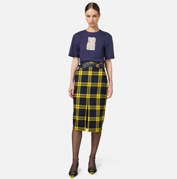 Elisabetta Franchi Top, T-Shirt & Body^T-shirt in cotone con patch logo stile college Navy