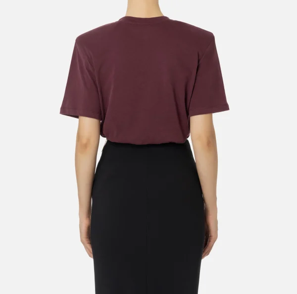 Elisabetta Franchi Top, T-Shirt & Body^T-shirt in cotone con patch logo stile college RougeNoir