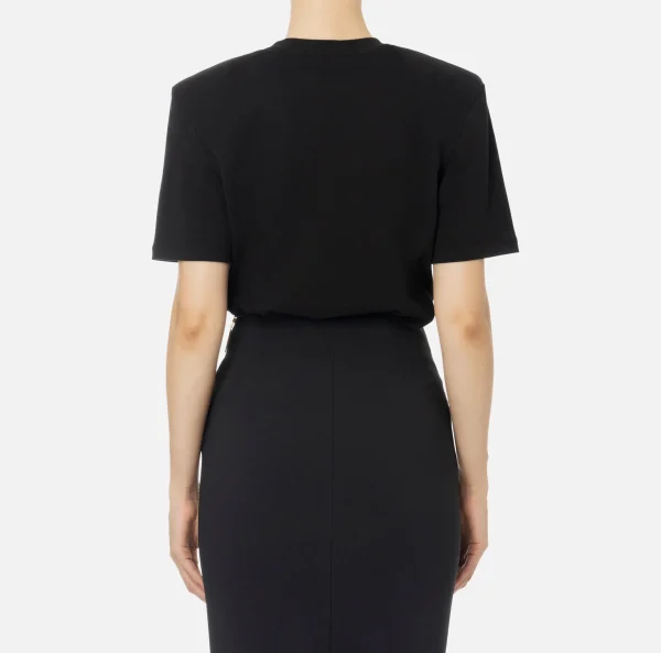 Elisabetta Franchi Top, T-Shirt & Body^T-shirt in cotone con patch logo stile college Nero