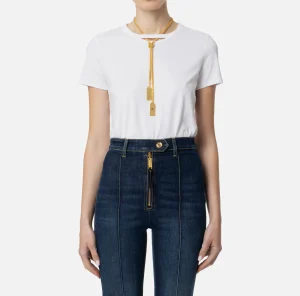 Elisabetta Franchi Top, T-Shirt & Body^T-shirt in jersey con collana Gesso