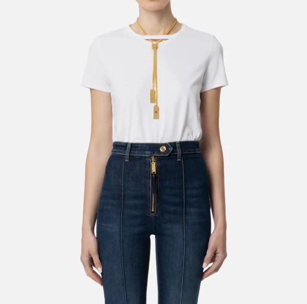 Elisabetta Franchi Top, T-Shirt & Body^T-shirt in jersey con collana Gesso