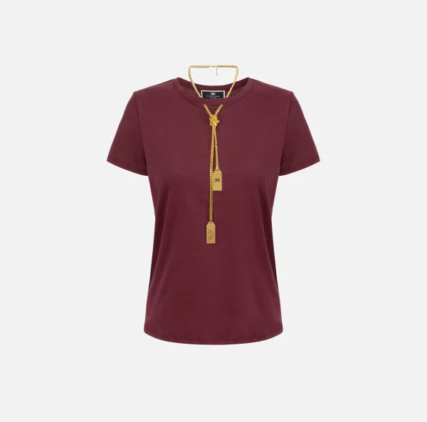 Elisabetta Franchi Top, T-Shirt & Body^T-shirt in jersey con collana RougeNoir