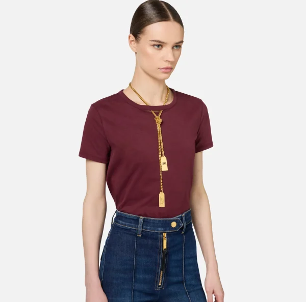 Elisabetta Franchi Top, T-Shirt & Body^T-shirt in jersey con collana RougeNoir