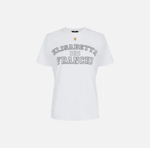 Elisabetta Franchi Top, T-Shirt & Body^T-shirt in jersey con logo college Gesso
