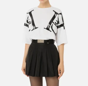 Elisabetta Franchi Top, T-Shirt & Body^T-shirt in jersey con maxi logo sulle maniche Gesso