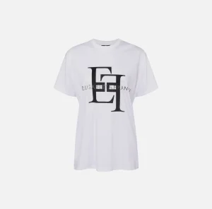 Elisabetta Franchi Top, T-Shirt & Body^T-shirt in jersey con maxi logo Gesso/Nero