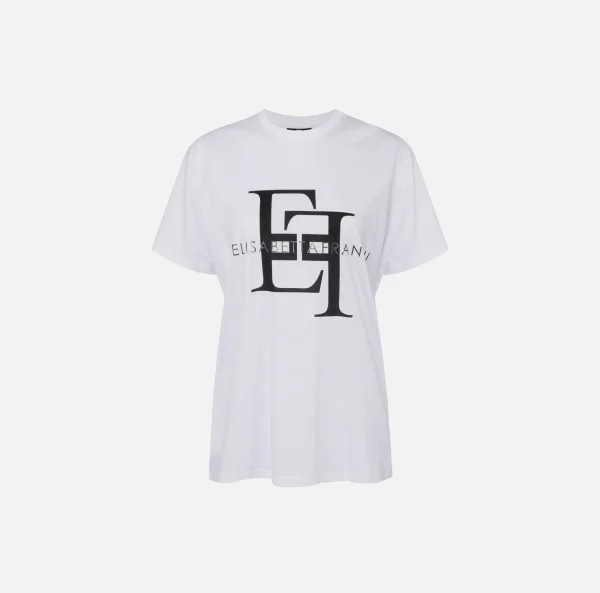 Elisabetta Franchi Top, T-Shirt & Body^T-shirt in jersey con maxi logo Gesso/Nero