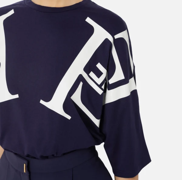 Elisabetta Franchi Top, T-Shirt & Body^T-shirt in jersey con maxi logo sulle maniche Navy