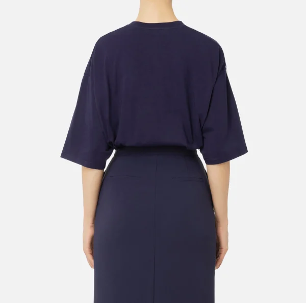 Elisabetta Franchi Top, T-Shirt & Body^T-shirt in jersey con maxi logo sulle maniche Navy