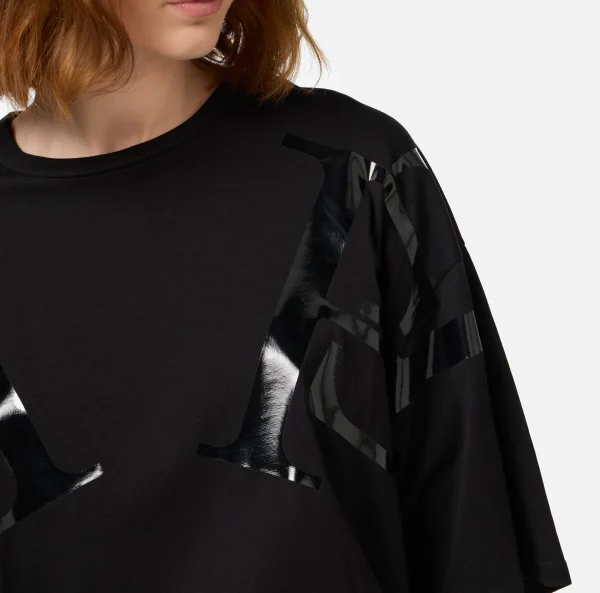 Elisabetta Franchi Top, T-Shirt & Body^T-shirt in jersey con maxi logo sulle maniche Nero